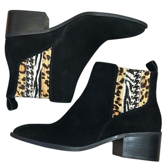 CROWN VINTAGE Tolana black suede animal print ankle booties size 8.5 - Picture 1 of 16